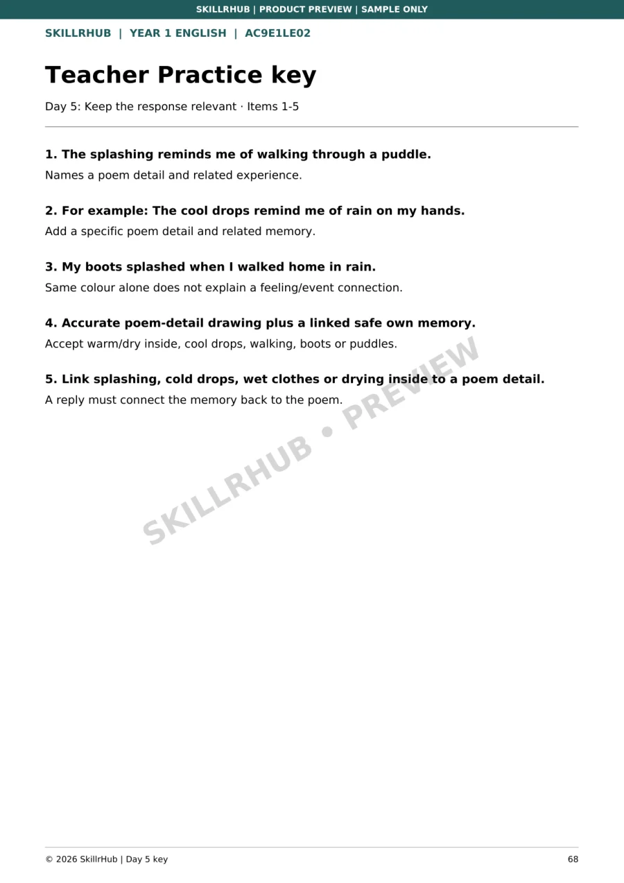 Watermarked Story Connections support the learner sample page